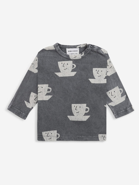 Bobo Choses Baby Washed Grey Cup Of Tea Long Sleeve T-shirt