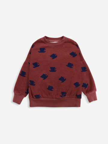 Bobo Choses Baby Maroon Cup Of Tea All Over Terry Sweatshirt