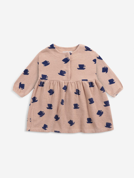 Bobo Choses Baby Pink Cup Of Tea All Over Terry Dress