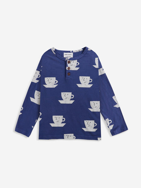 Bobo Choses Blue Cup Of Tea Buttoned Long Sleeve T-shirt
