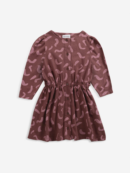 Bobo Choses Purple Shapes All Over Buttoned Fleece Dress