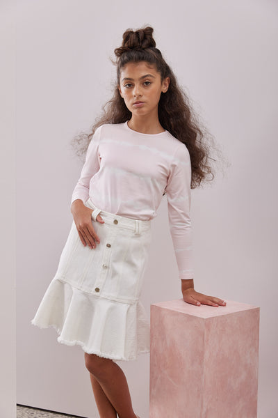 Steph The Label White Denim Button Skirt