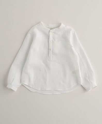 Nanos White Collarless Long Sleeve Shirt