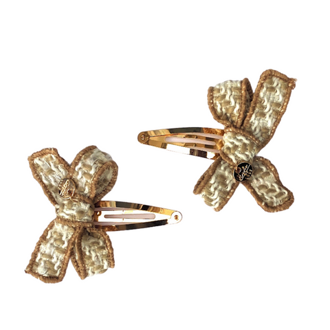 Halo Luxe Grace double bow clips mocha