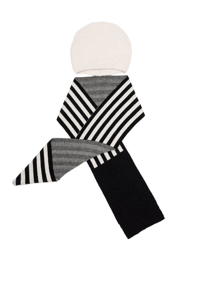 Motoreta Off White & Black Stripes Knitted Hat Scarf