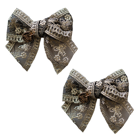 Halo Luxe Anna lace double bow clips black