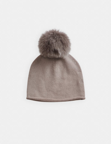 Belle Enfant Oyster Shearling Fur Pompom Hat