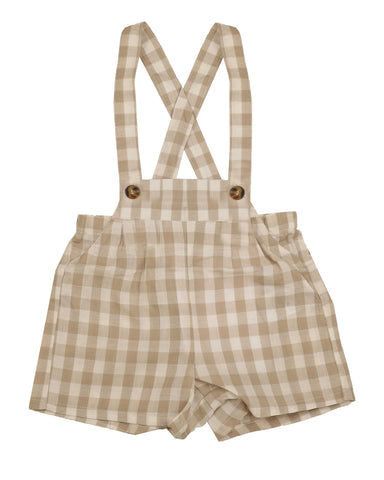 Belati Beige Gingham Pleated Overall