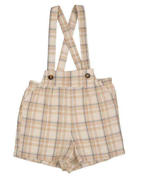 Belati Beige Plaid Pleated Overall