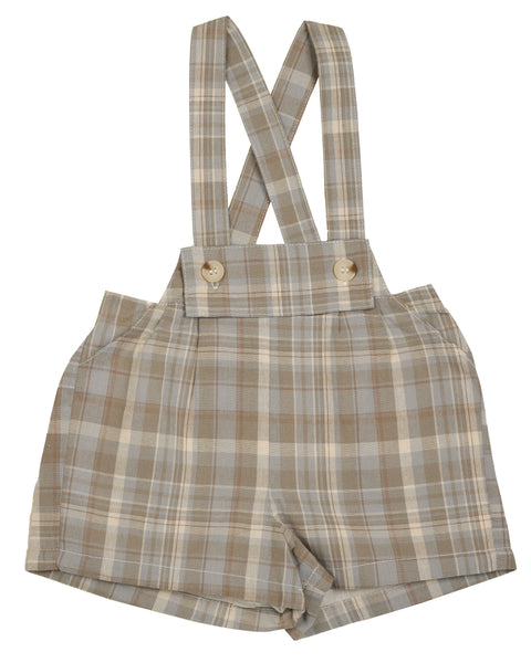 Belati Blue Plaid Pleated Overall