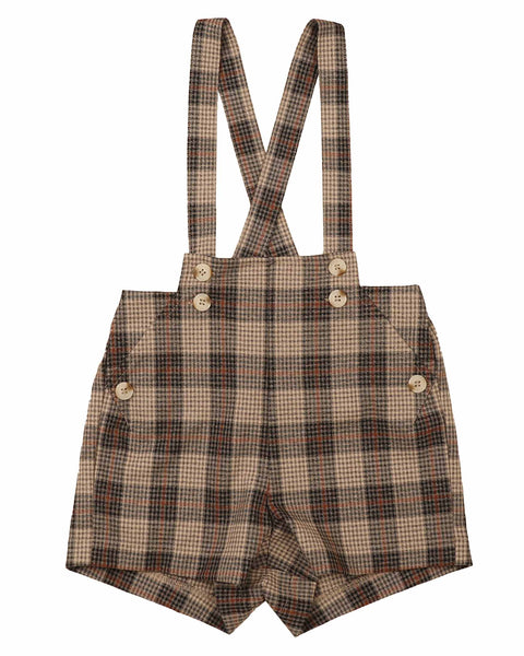 Belati Beige Plaid Pleated Pocket Baby Overalls