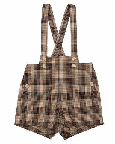 Belati Beige Plaid Pleated Pocket Baby Overalls