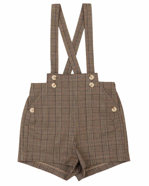 Belati Multi Houndstooth Plaid Pleated Pocket Baby Overalls