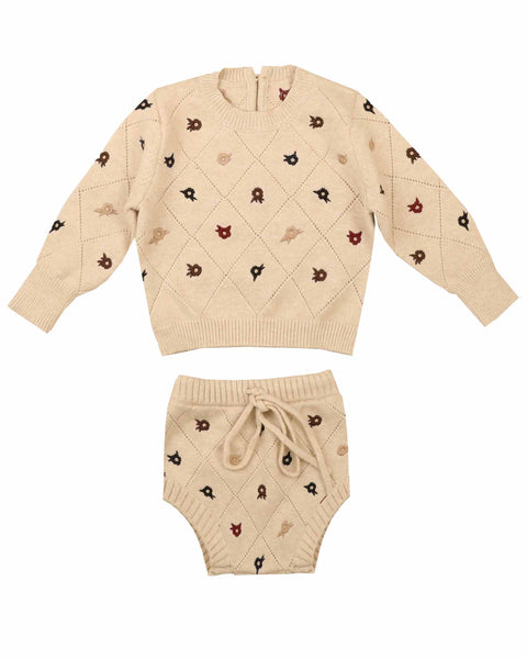 Belati Cream Floral Embroidered Baby Set