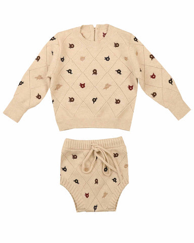 Belati Cream Floral Embroidered Baby Set