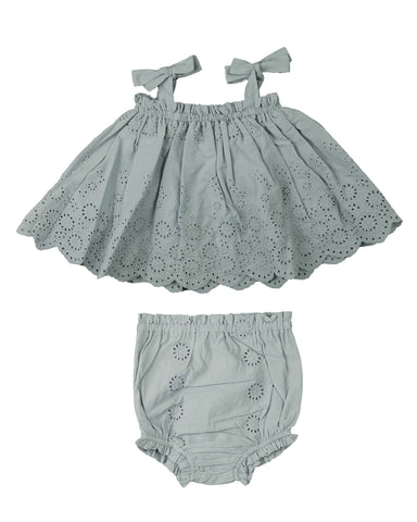 Belati Chalk Blue Eyelet Baby Set