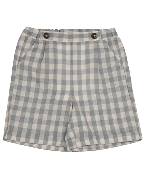 Belati Blue Gingham Pleated Button Flap Shorts