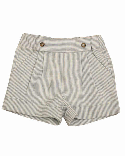 Belati Blue Stripes Pleated Button Flap Shorts