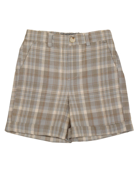 Belati Blue Plaid Pleated Button Flap Shorts