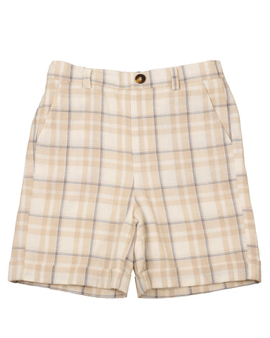 Belati Beige Plaid Pleated Button Flap Shorts