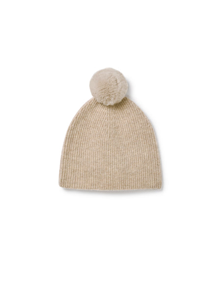 Belle Enfant Oatmeal Marl Rib Pompom Hat