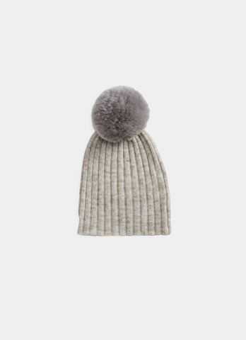 Belle Enfant Silver Grey Marl Fur Pompom Hat