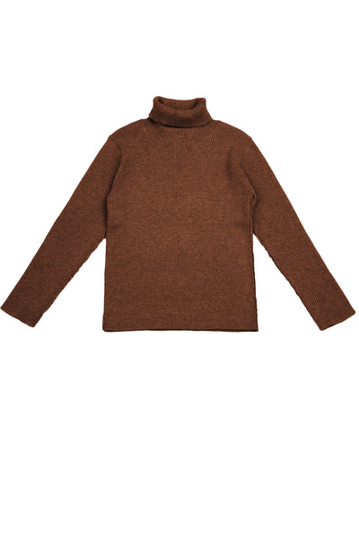 Belati Chocolate Brown Rib Turtleneck Sweater