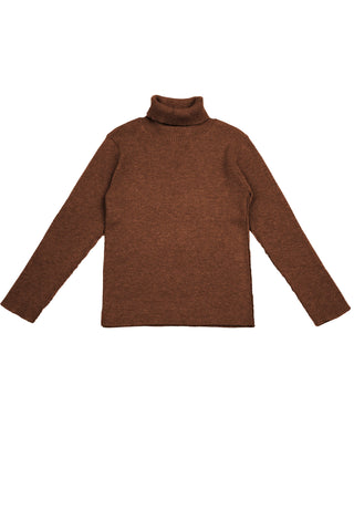 Belati Chocolate Brown Rib Turtleneck Sweater