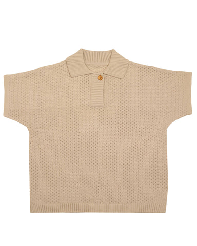 Belati Beige Boxy Pointelle Collared Knit