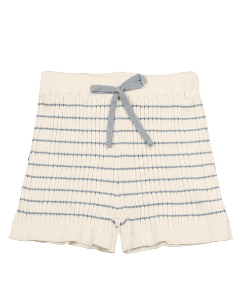 Belati Iris Flower Stripes Uneven Rib Knit Shorts