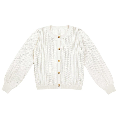 Belati Ivory Pointelle Knit Cardigan