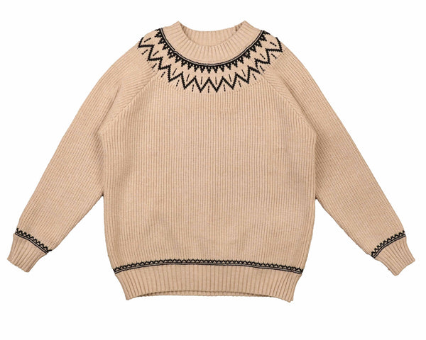 Belati Beige Design Around Neck Raglan Knit