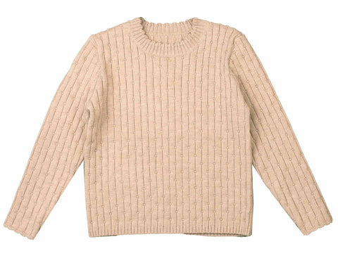 Belati Beige Pointelle Crew Neck Knit