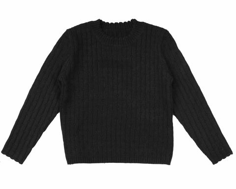 Belati Black Pointelle Crew Neck Knit