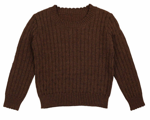 Belati Brown Pointelle Crew Neck Knit