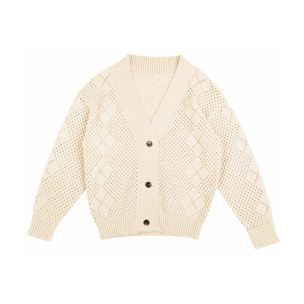 Belati Cream Argyle Textured Cardigan