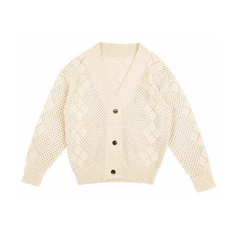 Belati Cream Argyle Textured Cardigan