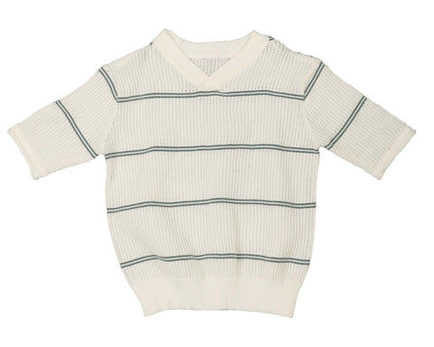 Belati Duck Blue Pointelle Stripe Short Sleeve Knit