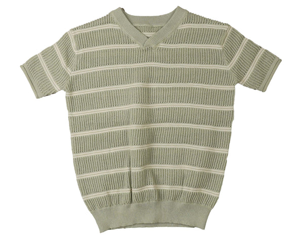 Belati Desert Sage Pointelle Stripe Short Sleeve Knit