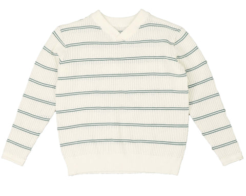 Belati Duck Blue Pointelle Stripe Long Sleeve Knit