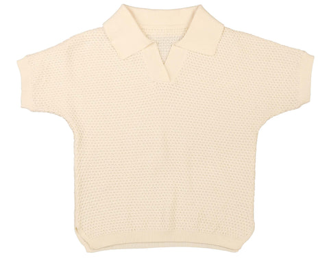 Belati Ivory Pineapple Textured Boxy Collared Knit