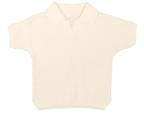 Belati White Pineapple Textured Boxy Collared Knit