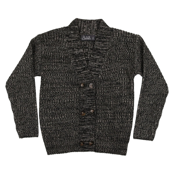 Belati Black Marled Rib Chunky Double Button Cardigan