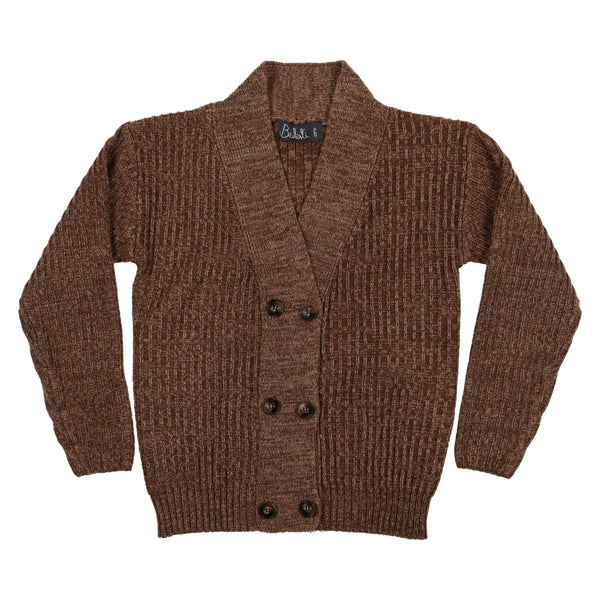 Belati Chocolate Brown Marled Rib Chunky Double Button Cardigan