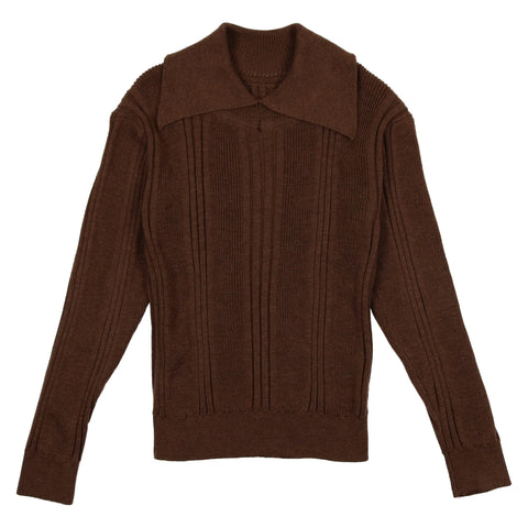 Belati Chocolate Brown Collared Multi Rib Sweater