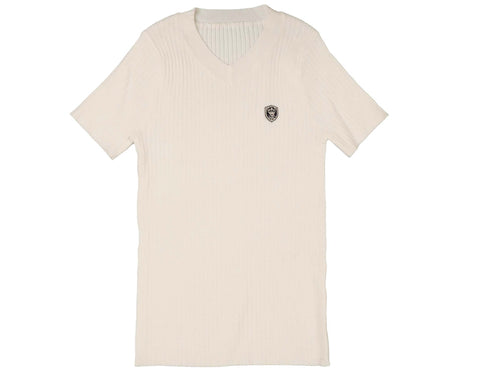 Belati White Contrast Stripe Emblem Short Sleeve Knit