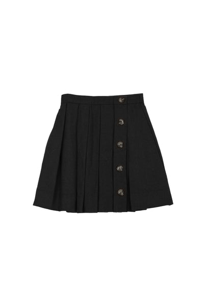 Belati Black Pleated Skirt with Side Buttons