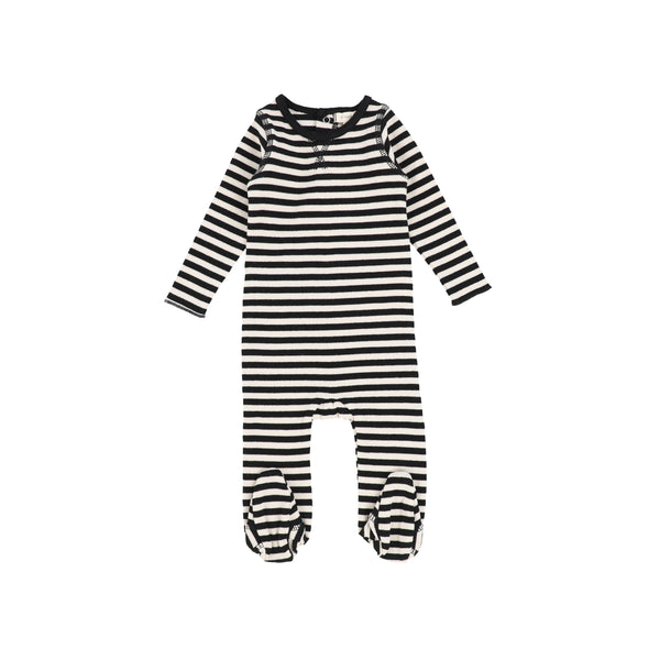 Lil Legs Black & Stone Stripe Classic Ribbed Footie