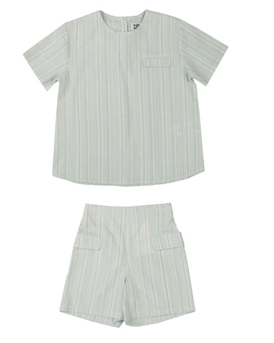 Belati Chalk Blue Pocket Detail Striped Shirt Set