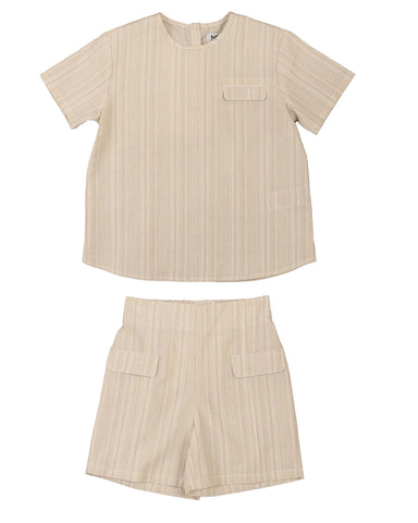 Belati Nougat Pocket Detail Striped Shirt Set